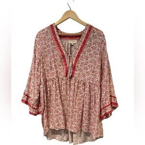 Cynthia Rowley Red and Cream Floral Blouse
